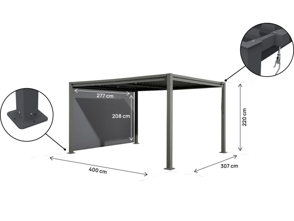 Pérgola bioclimática com toldo em aço galvanizado "Howard" - 3 x 4 m - Cinza