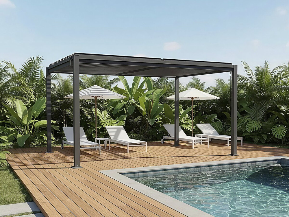 Pérgola bioclimática independente com venezianas ajustáveis ??"Howard" - 3 x 4 m - Cinza