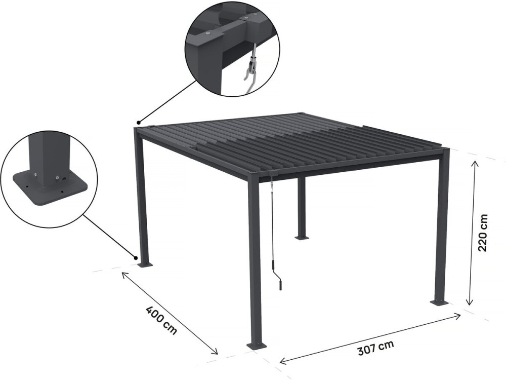 Pérgola bioclimática independente com venezianas ajustáveis ??"Howard" - 3 x 4 m - Cinza