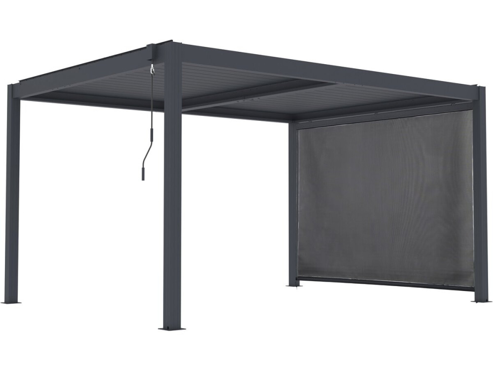 Pérgula bioclimática "Windsor premium" com led e toldo em alumínio - 3 x 4 m - Cinzento