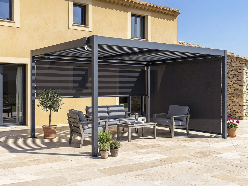 Pérgola bioclimática com 2 toldos de alumínio "Windsor" - 3 x 4 m - Cinzento