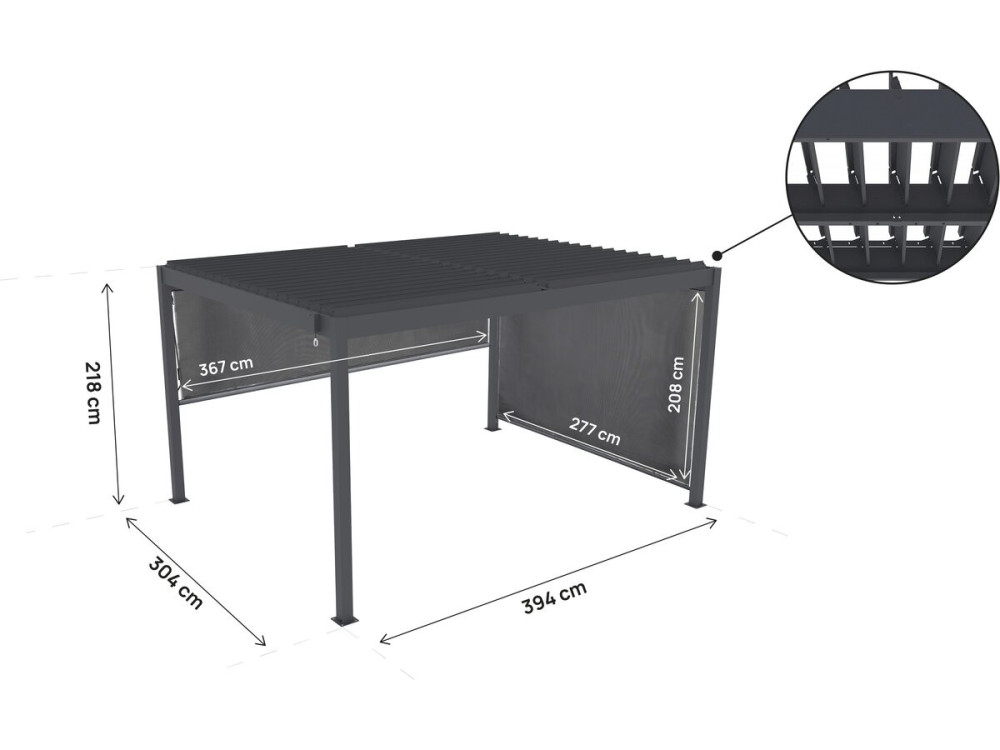 Pérgola bioclimática com 2 toldos de alumínio "Windsor" - 3 x 4 m - Cinzento