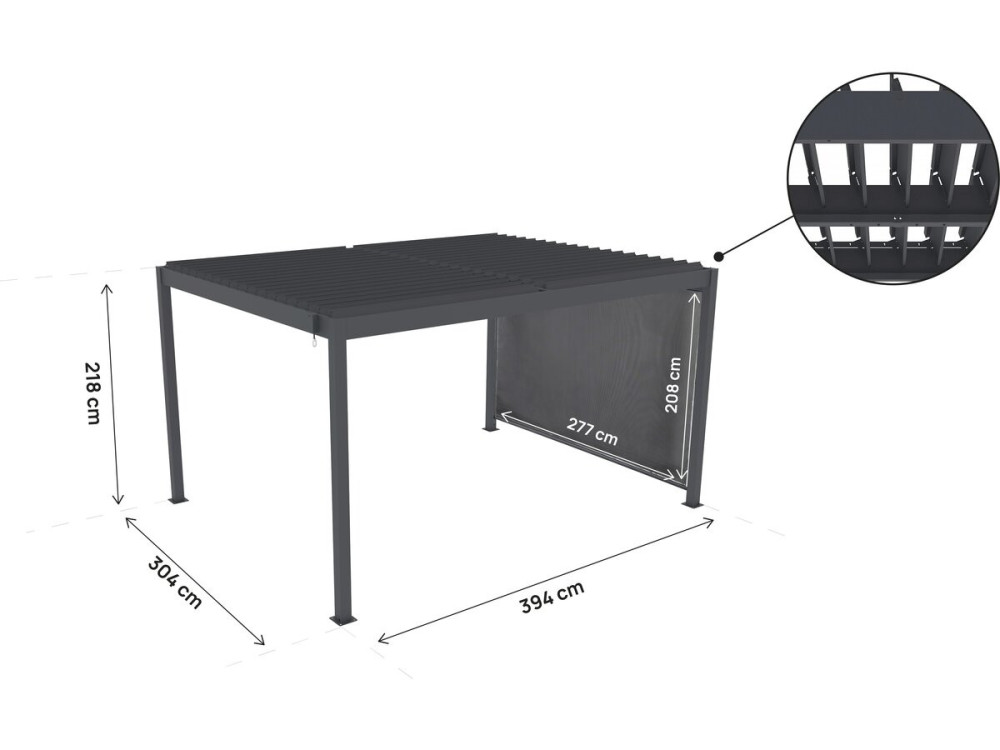 Pérgula bioclimática "Windsor" com toldo em alumínio - 3 x 4 m - Cinzento
