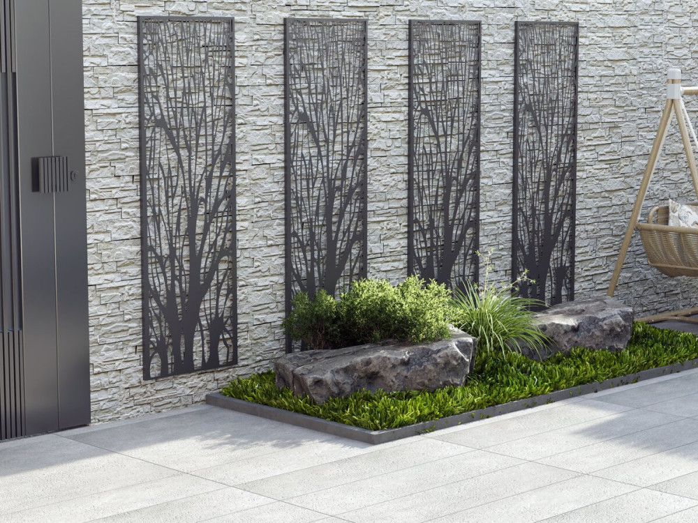 Cerca decorativa de metal "Árvore" 50 x 150 cm - Antracite