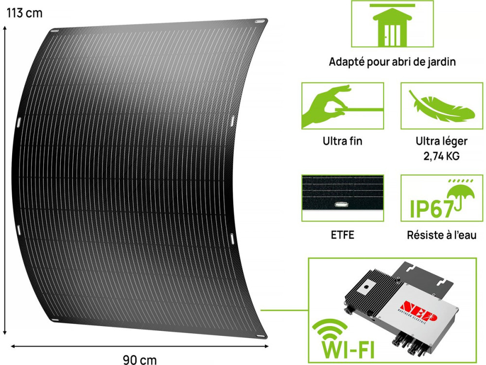Conjunto de 2 painéis solares plug and play flexíveis - 400w "Centro Urbano" - Preto