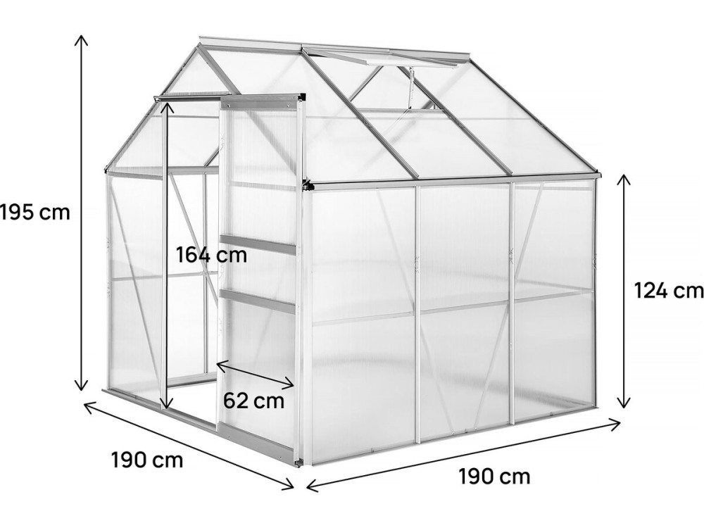 Estufa de policarbonato 190 x 190 x 195 cm "Basílico" - 3,61 m² - Cinza