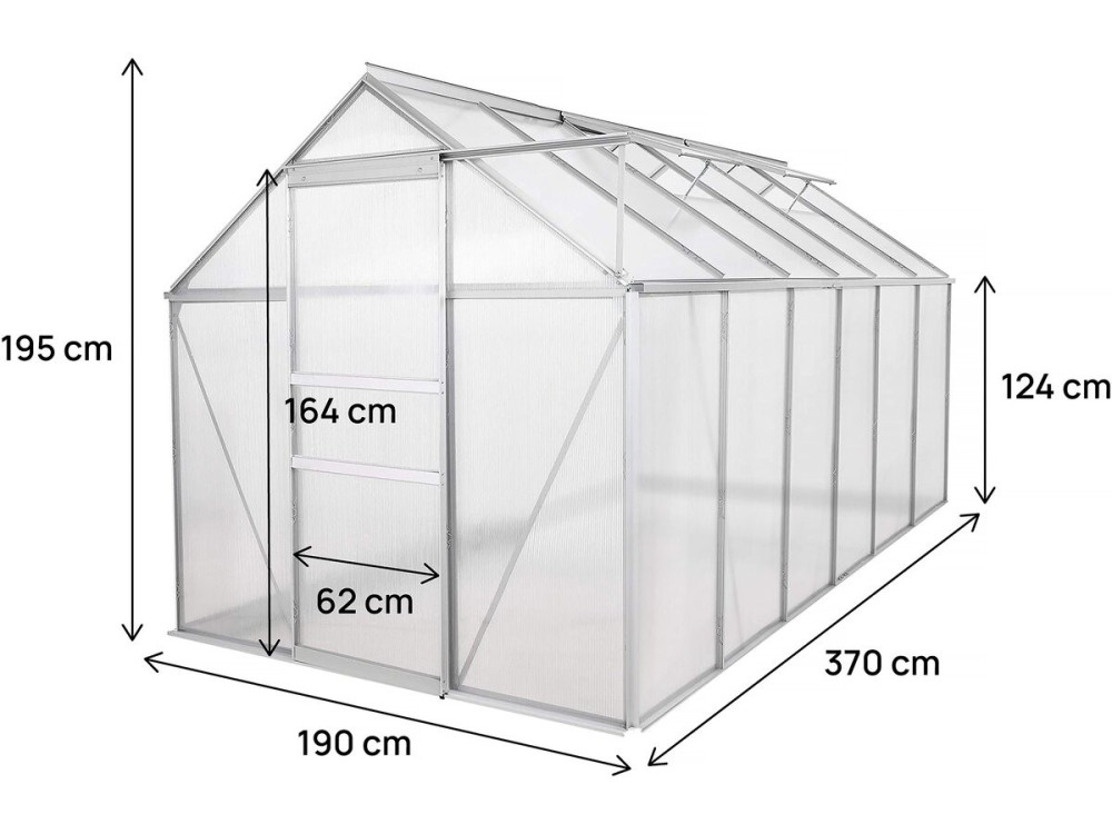Estufa de policarbonato 370 x 190 x 195 cm "Basílico" - 7,03 m² - Cinza