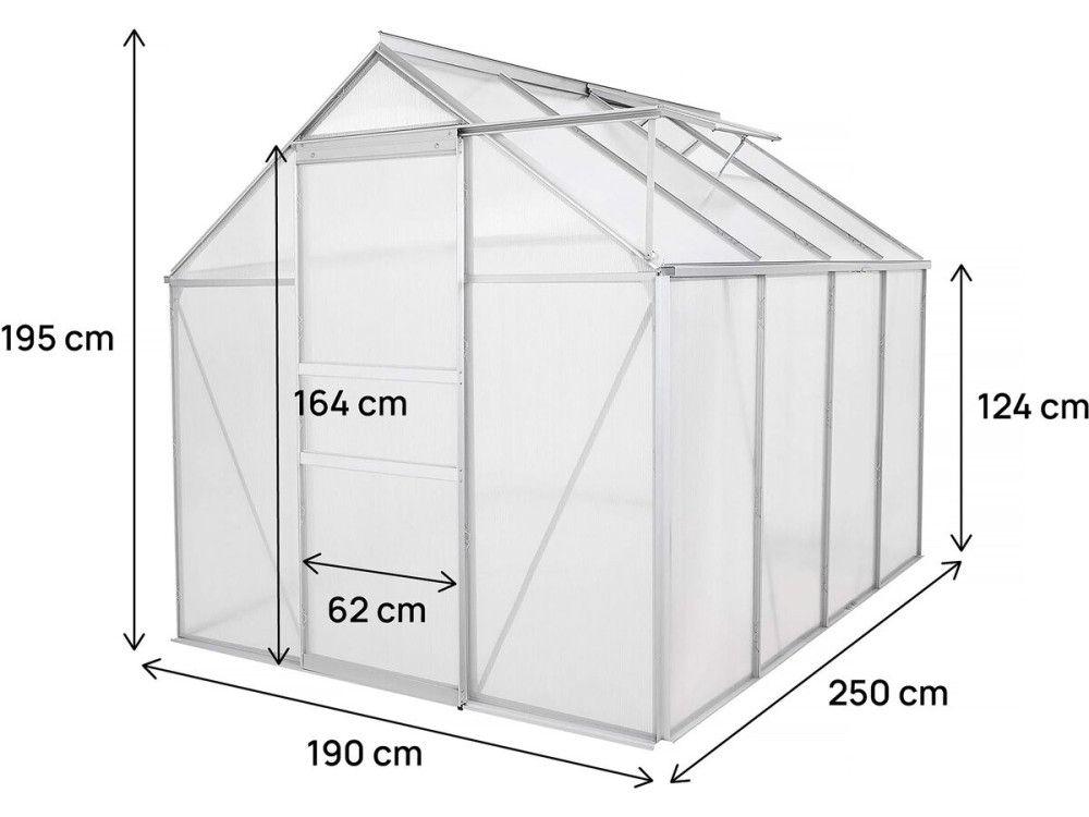 Estufa de policarbonato 250 x 190 x 195 cm "Basílico" - 4,75 m² - Cinza
