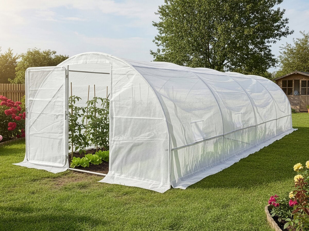 Estufa de jardim tipo túnel "Mimosa" com porta - 18 m² - 180 g - Branca