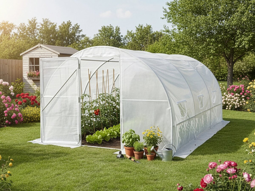 Estufa túnel de jardim "Mimosa" com porta - 12 m² - 180 g - Branco