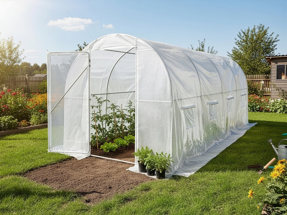 Estufa de jardim tipo túnel "Mimosa" com porta - 9 m² - 180 g - Branca