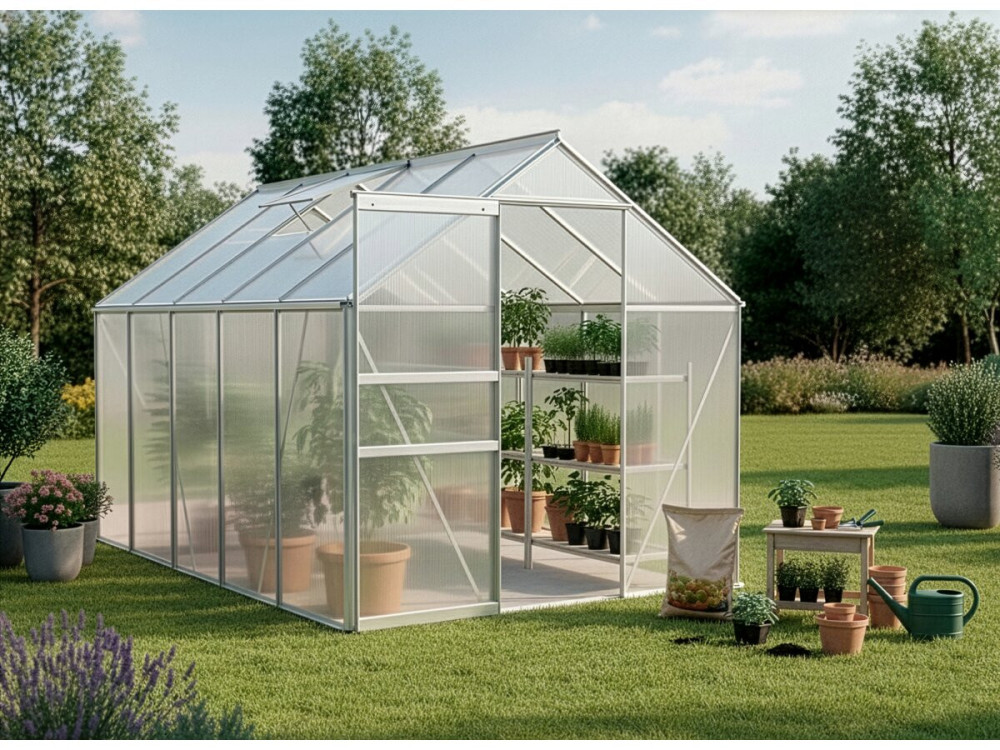 Base em aço galvanizado para estufa de jardim "Basilic" - 5,89 m² - Cinzento