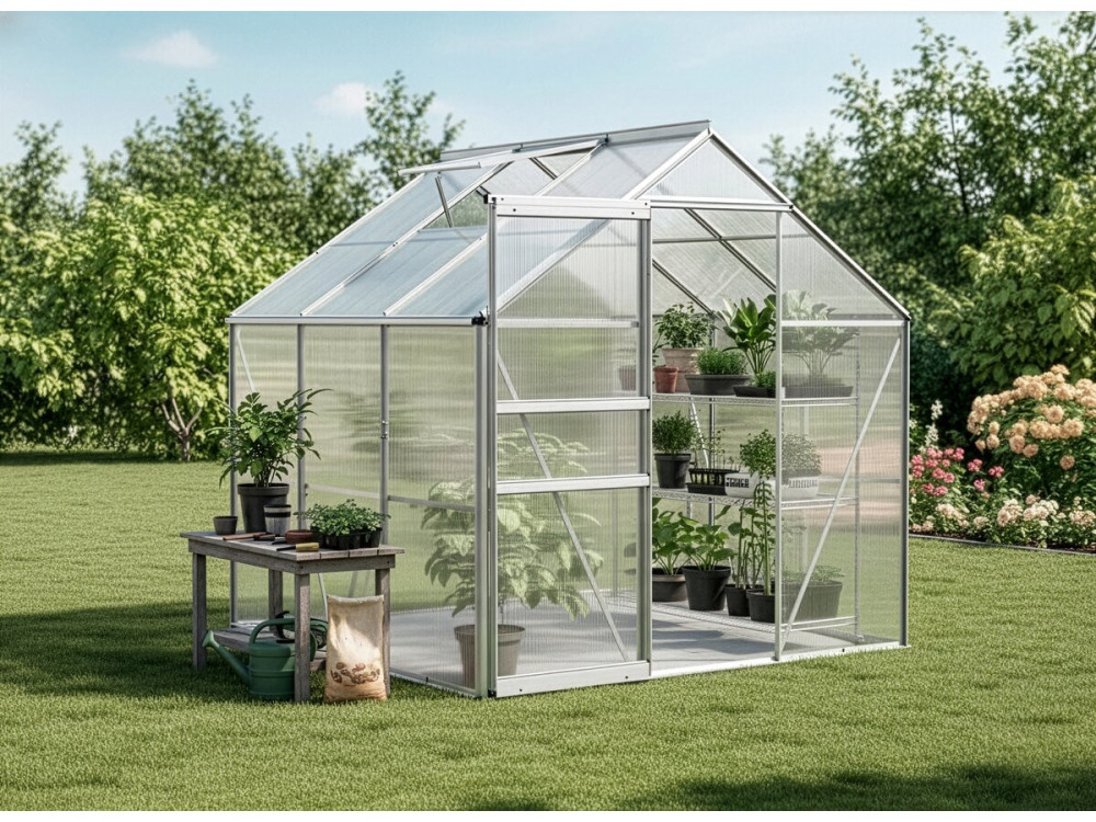 Base em aço galvanizado para estufa "Basilic" - 3,61 m² - Cinzento