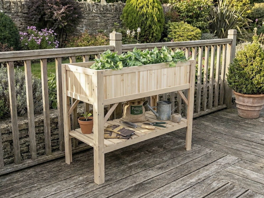Horta quadrada de madeira "Magnolia" com pés - 115 x 57 x 90 cm - Bege