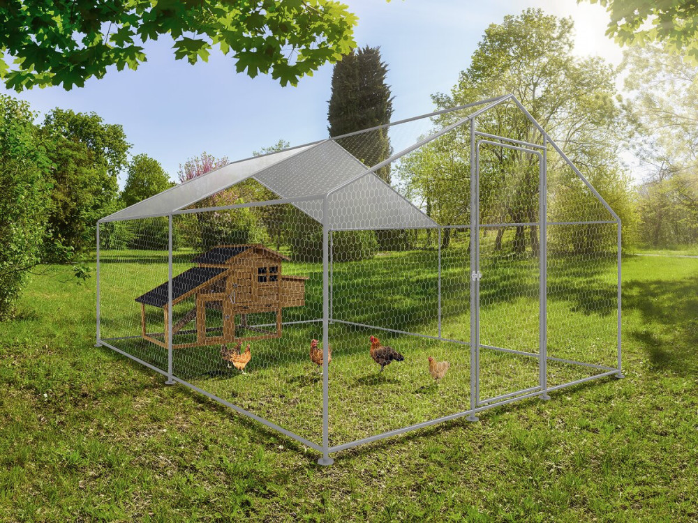 Recinto para frangos 12 m² parque de tela metálica 4 x 3 x 2 M aço galvanizado