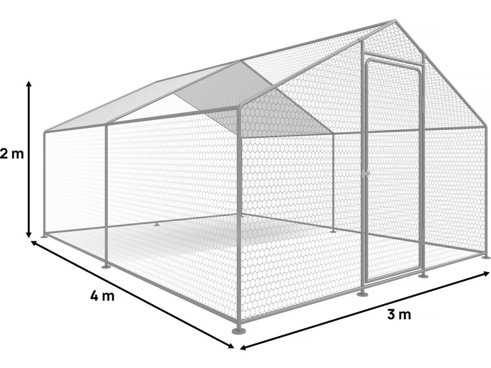 Recinto para frangos 12 m² parque de tela metálica 4 x 3 x 2 M aço galvanizado