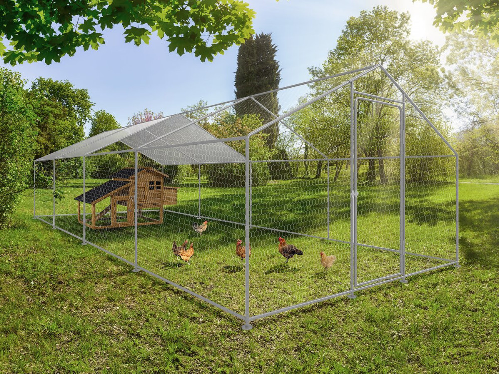 Recinto para frangos 24 m² parque de tela metálica 8 x 3 x 2 M aço galvanizado