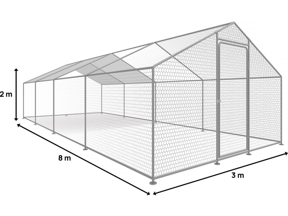 Recinto para frangos 24 m² parque de tela metálica 8 x 3 x 2 M aço galvanizado