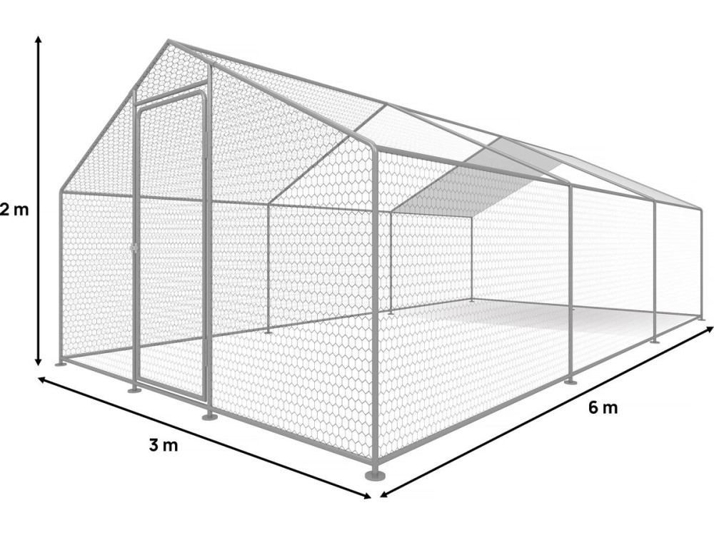 Recinto para frangos Recinto de malha de 18 m² 6 x 3 x 2 M aço galvanizado