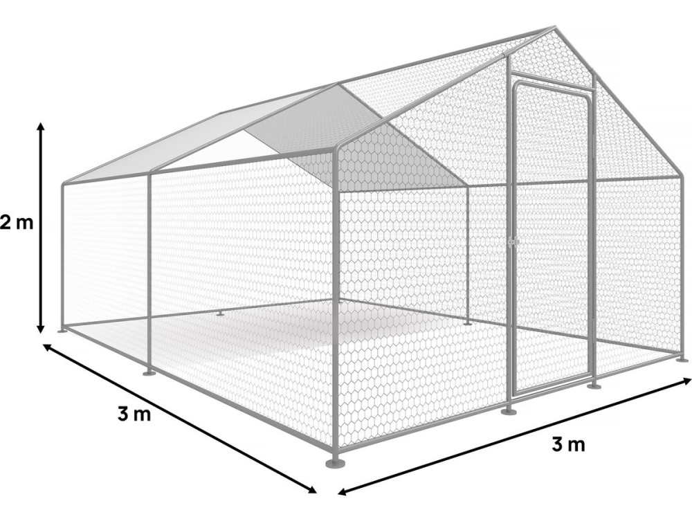 Recinto para frangos Recinto de malha de 9 m² 3 x 3 x 2 M aço galvanizado