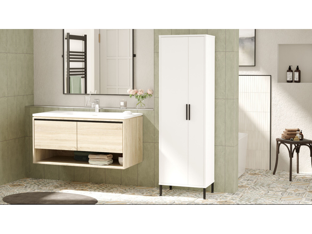 Armário multifunções de madeira "Jienna" - 50 x 36 x 165 cm - Branco