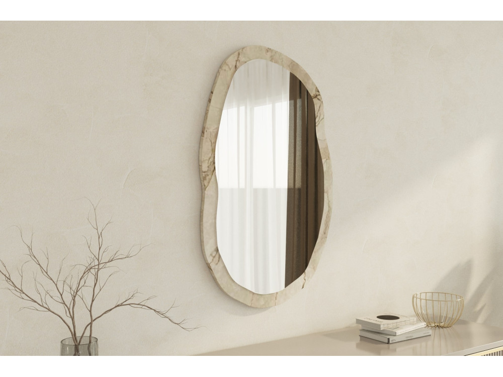 Espelho de madeira "Lossa" - 52 x 86 cm - Bege marmoreado