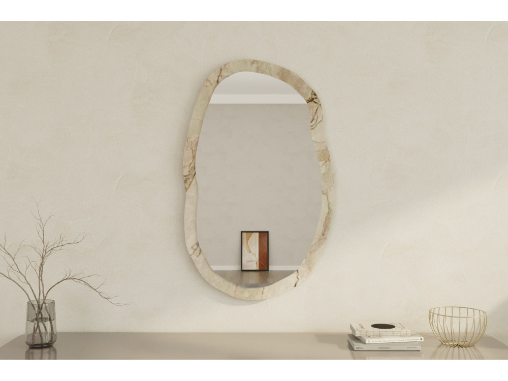 Espelho de madeira "Lossa" - 52 x 86 cm - Bege marmoreado