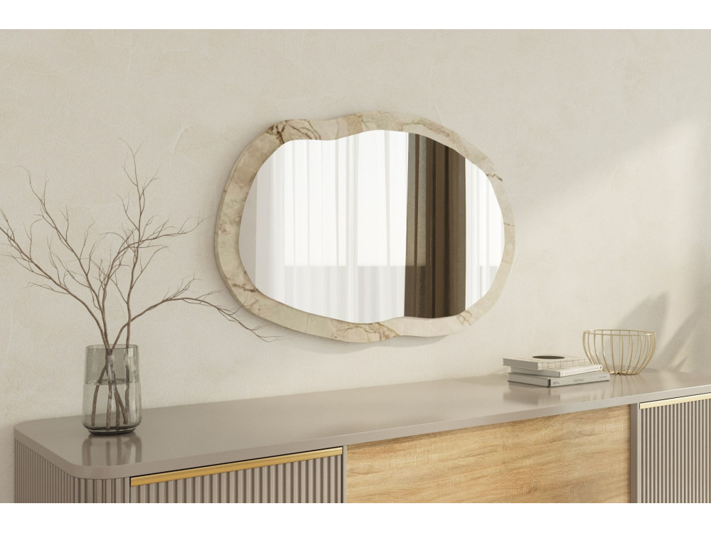 Espelho de madeira "Lossa" - 52 x 86 cm - Bege marmoreado