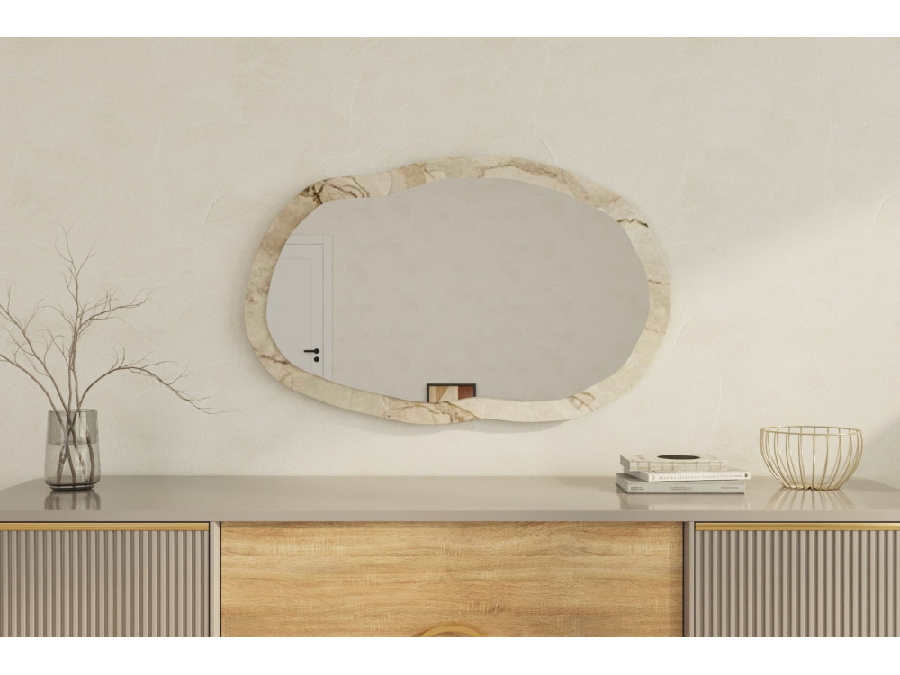 Espelho de madeira "Lossa" - 52 x 86 cm - Bege marmoreado