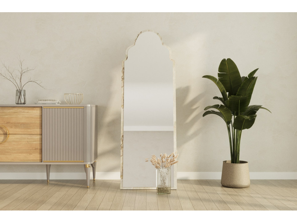 Espelho de madeira "Sahmaran" - 50 x 160 cm - Bege