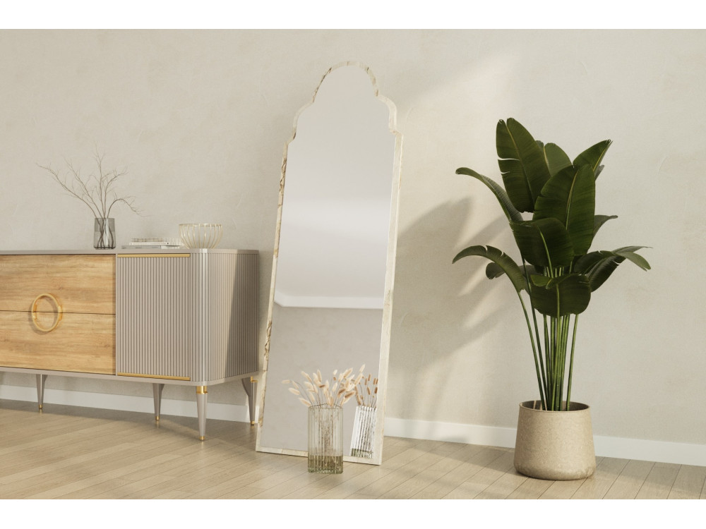 Espelho de madeira "Sahmaran" - 50 x 160 cm - Bege