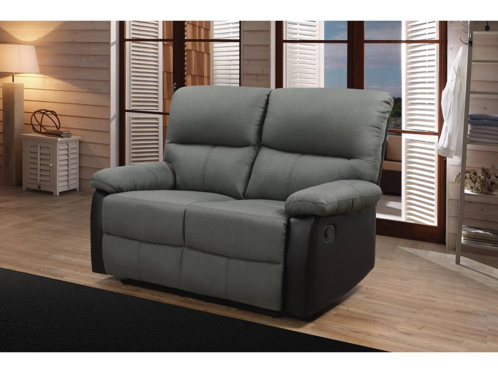 Sofá relaxante "Lincoln" - 147 x 89 x 103 cm - 2 lugares - Preto / Cinza escuro