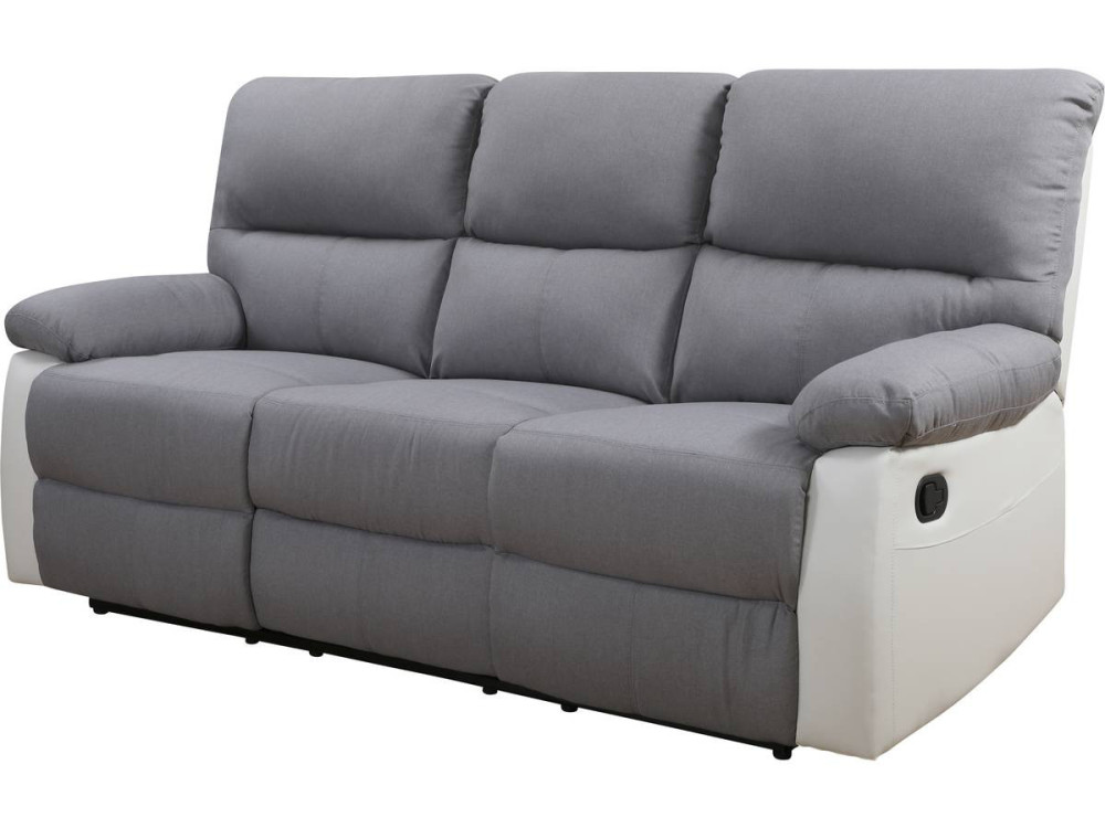 Sofá relax "Lincoln" - 197 x 89 x 103 cm - 3 lugares - Branco / Cinza claro