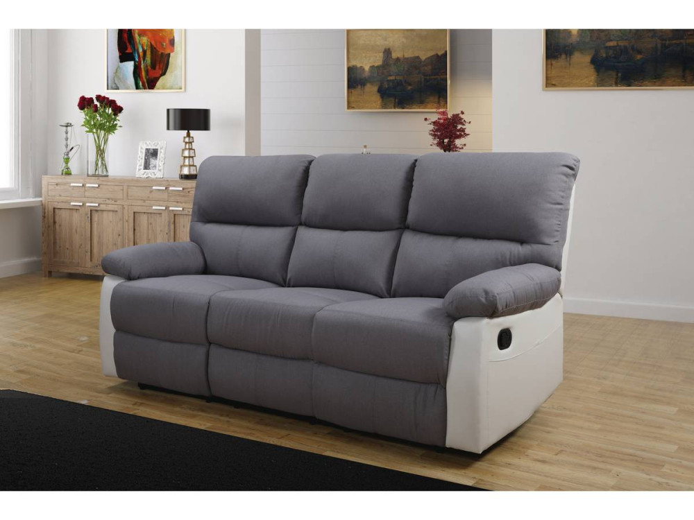 Sofá relax "Lincoln" - 197 x 89 x 103 cm - 3 lugares - Branco / Cinza claro