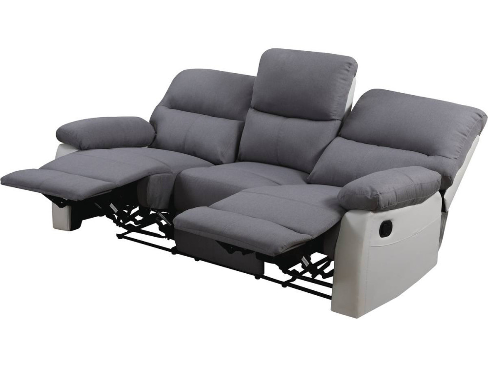 Sofá relax "Lincoln" - 197 x 89 x 103 cm - 3 lugares - Branco / Cinza claro