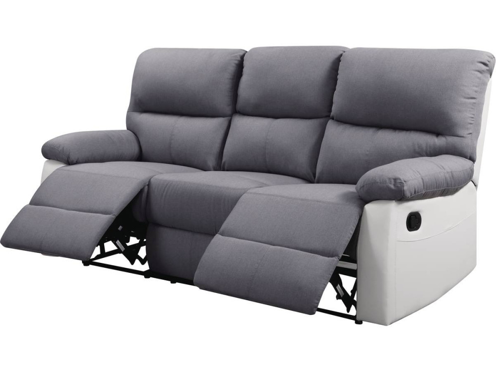Sofá relax "Lincoln" - 197 x 89 x 103 cm - 3 lugares - Branco / Cinza claro