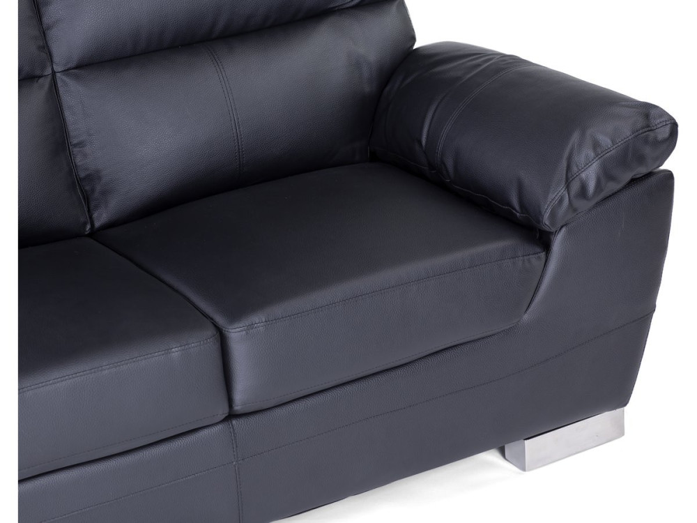 Sofá fixo em couro colado e PVC "Dallas" - 169 x 88 x 90 cm - 2 lugares - Preto