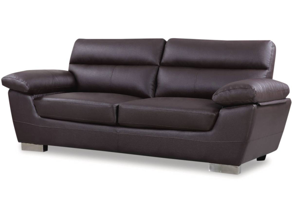 Sofá fixo em couro colado e PVC "Dallas" - 210 x 88 x 90 cm - 3 lugares - Chocolate
