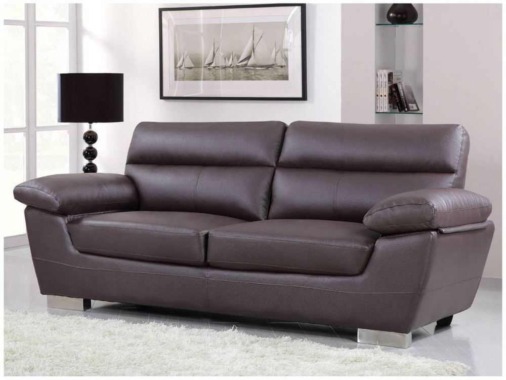 Sofá fixo em couro colado e PVC "Dallas" - 210 x 88 x 90 cm - 3 lugares - Chocolate