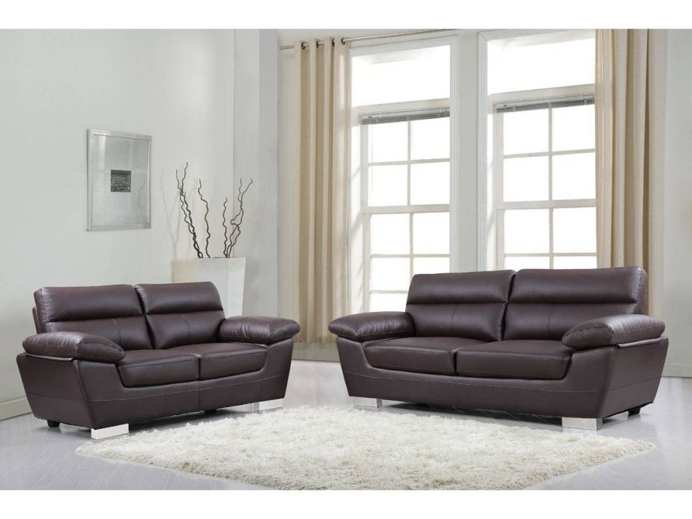 Sofá fixo em couro colado e PVC "Dallas" - 210 x 88 x 90 cm - 3 lugares - Chocolate