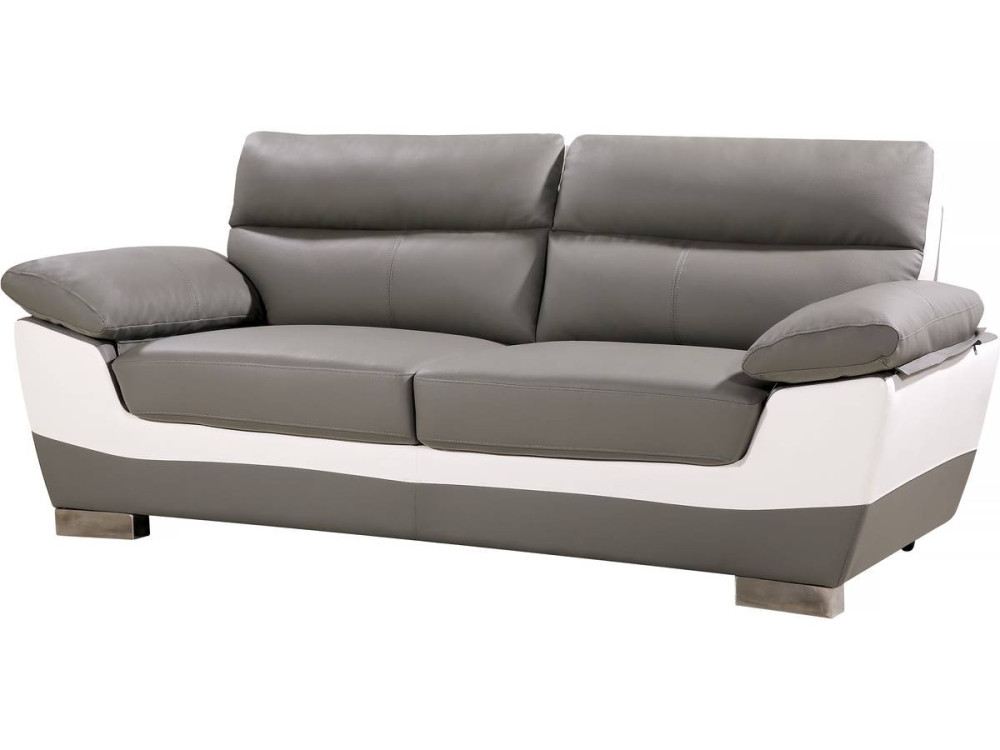 Sofá fixo em couro colado e PVC "Dallas" - 210 x 88 x 90 cm - 3 lugares - Cinza/Branco