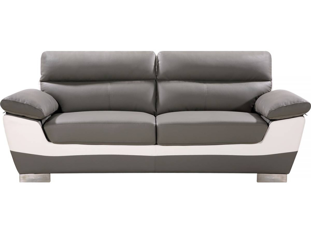 Sofá fixo em couro colado e PVC "Dallas" - 210 x 88 x 90 cm - 3 lugares - Cinza/Branco