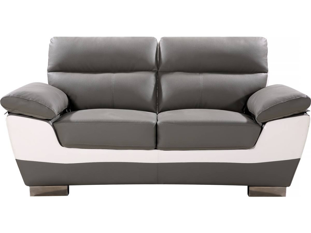 Sofá fixo em couro colado e PVC "Dallas" - 169 x 88 x 90 cm - 2 lugares - Cinza/Branco
