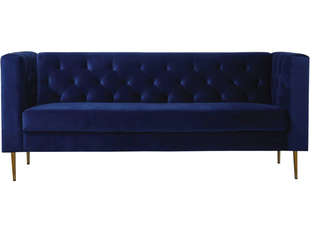 Sofá fixo de veludo "Bruce" - 196 x 76 x 82 cm - 3 lugares - Azul escuro