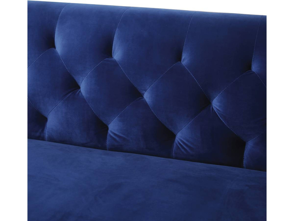 Sofá fixo de veludo "Bruce" - 196 x 76 x 82 cm - 3 lugares - Azul escuro