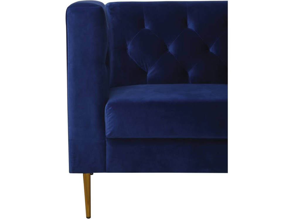 Sofá fixo de veludo "Bruce" - 196 x 76 x 82 cm - 3 lugares - Azul escuro