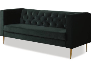 Sofá fixo de veludo "Bruce" - 196 x 76 x 82 cm - 3 lugares - Verde escuro