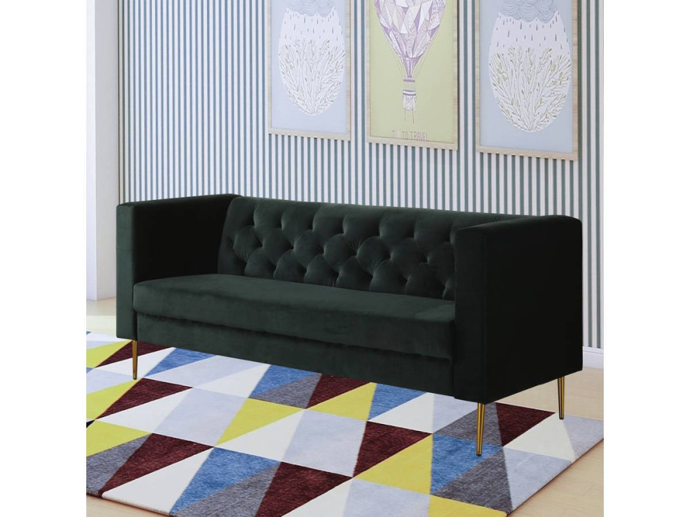 Sofá fixo de veludo "Bruce" - 196 x 76 x 82 cm - 3 lugares - Verde escuro