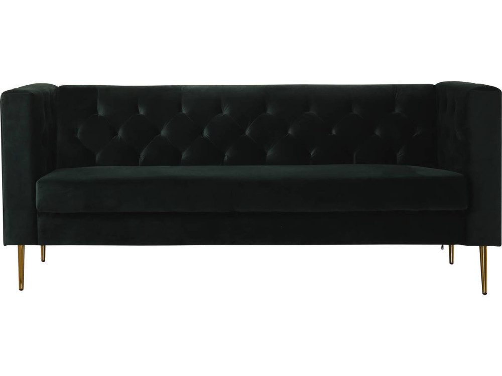 Sofá fixo de veludo "Bruce" - 196 x 76 x 82 cm - 3 lugares - Verde escuro