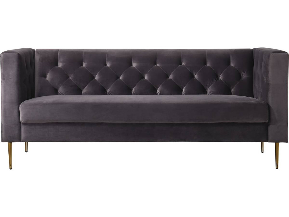 Sofá fixo de veludo "Bruce" - 196 x 76 x 82 cm - 3 lugares - Cinza